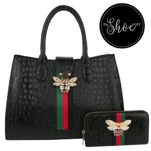 Queen Bee Croc Satchel & Wallet Set